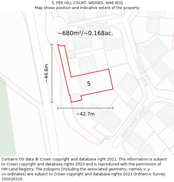 5, PEX HILL COURT, WIDNES, WA8 9DQ: Plot and title map