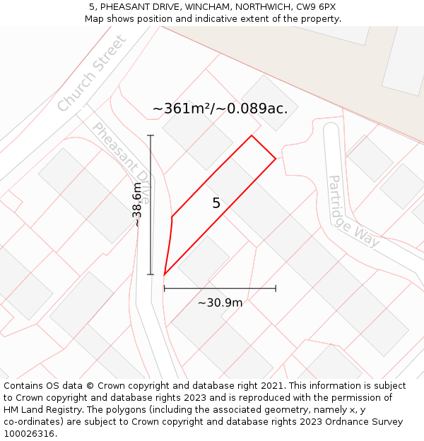 5, PHEASANT DRIVE, WINCHAM, NORTHWICH, CW9 6PX: Plot and title map