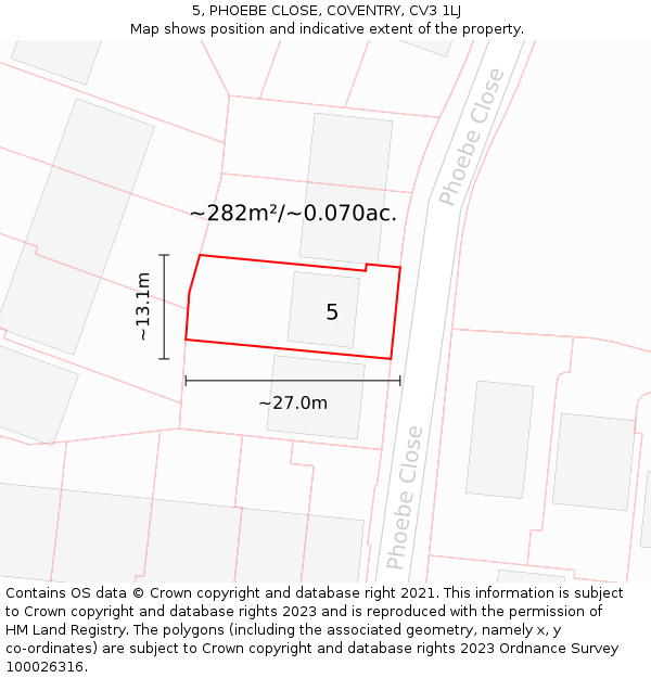 5, PHOEBE CLOSE, COVENTRY, CV3 1LJ: Plot and title map