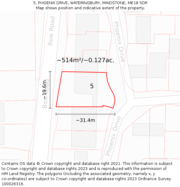 5, PHOENIX DRIVE, WATERINGBURY, MAIDSTONE, ME18 5DR: Plot and title map