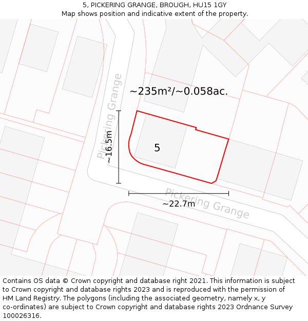 5, PICKERING GRANGE, BROUGH, HU15 1GY: Plot and title map