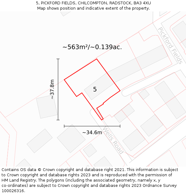 5, PICKFORD FIELDS, CHILCOMPTON, RADSTOCK, BA3 4XU: Plot and title map