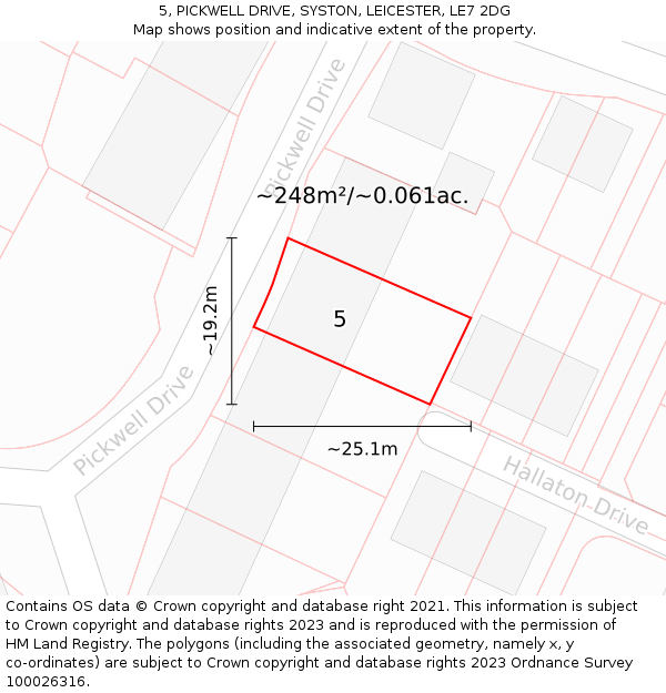 5, PICKWELL DRIVE, SYSTON, LEICESTER, LE7 2DG: Plot and title map