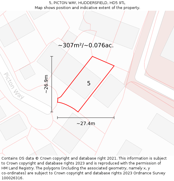 5, PICTON WAY, HUDDERSFIELD, HD5 9TL: Plot and title map