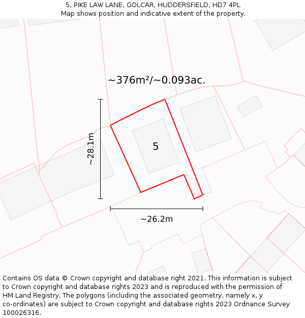 5, PIKE LAW LANE, GOLCAR, HUDDERSFIELD, HD7 4PL: Plot and title map