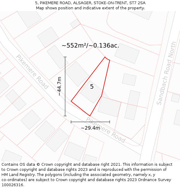 5, PIKEMERE ROAD, ALSAGER, STOKE-ON-TRENT, ST7 2SA: Plot and title map