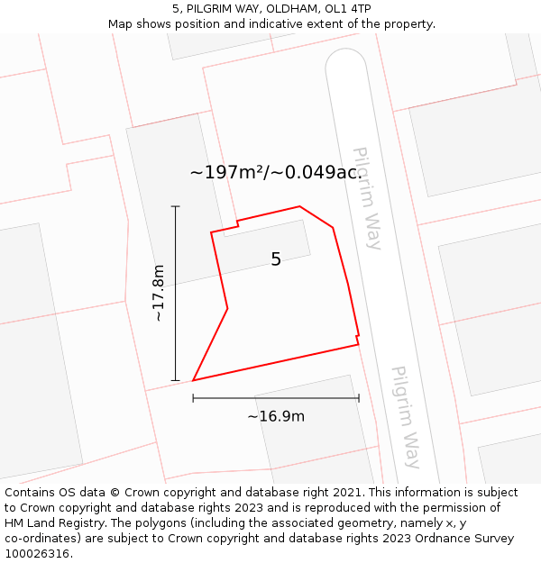 5, PILGRIM WAY, OLDHAM, OL1 4TP: Plot and title map