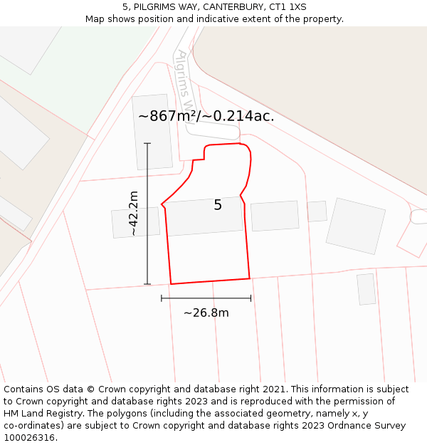 5, PILGRIMS WAY, CANTERBURY, CT1 1XS: Plot and title map