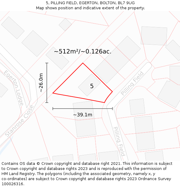 5, PILLING FIELD, EGERTON, BOLTON, BL7 9UG: Plot and title map