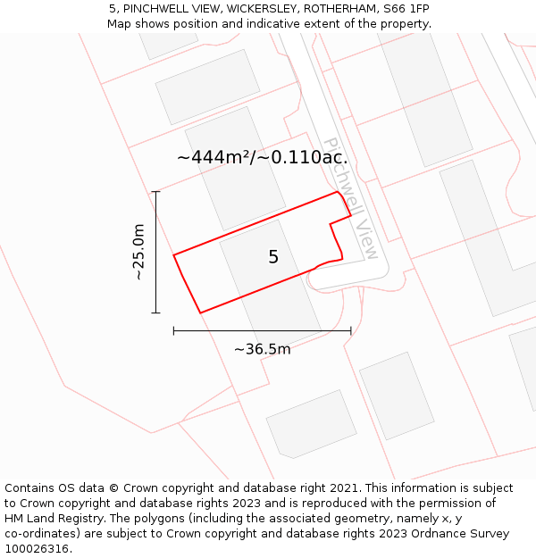 5, PINCHWELL VIEW, WICKERSLEY, ROTHERHAM, S66 1FP: Plot and title map