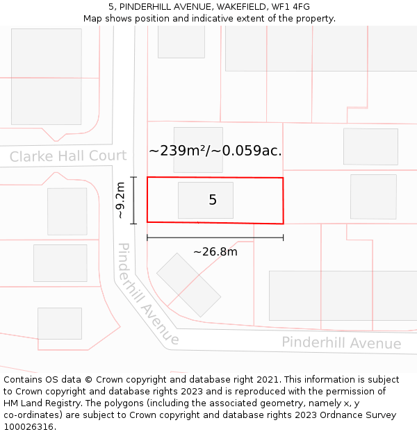 5, PINDERHILL AVENUE, WAKEFIELD, WF1 4FG: Plot and title map