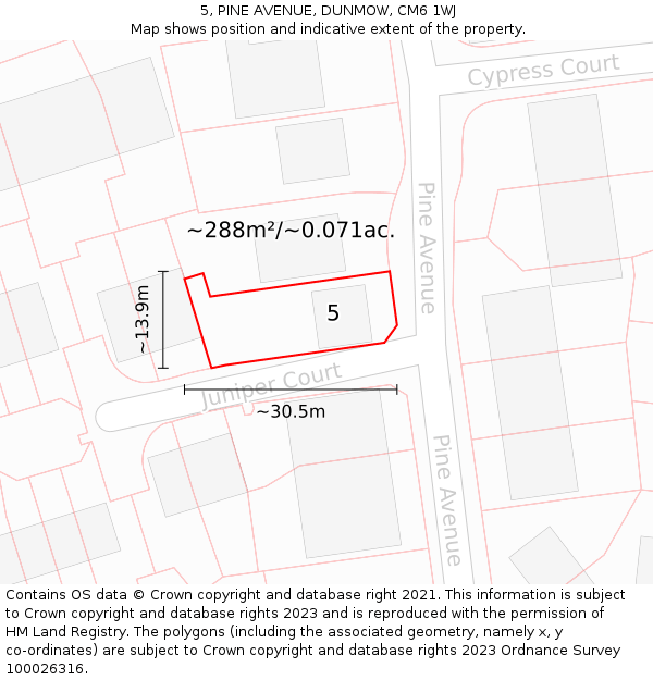 5, PINE AVENUE, DUNMOW, CM6 1WJ: Plot and title map