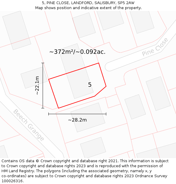 5, PINE CLOSE, LANDFORD, SALISBURY, SP5 2AW: Plot and title map