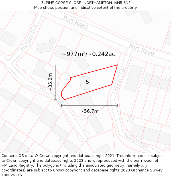 5, PINE COPSE CLOSE, NORTHAMPTON, NN5 6NF: Plot and title map