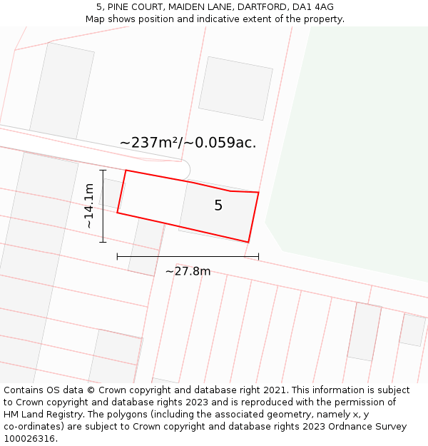 5, PINE COURT, MAIDEN LANE, DARTFORD, DA1 4AG: Plot and title map