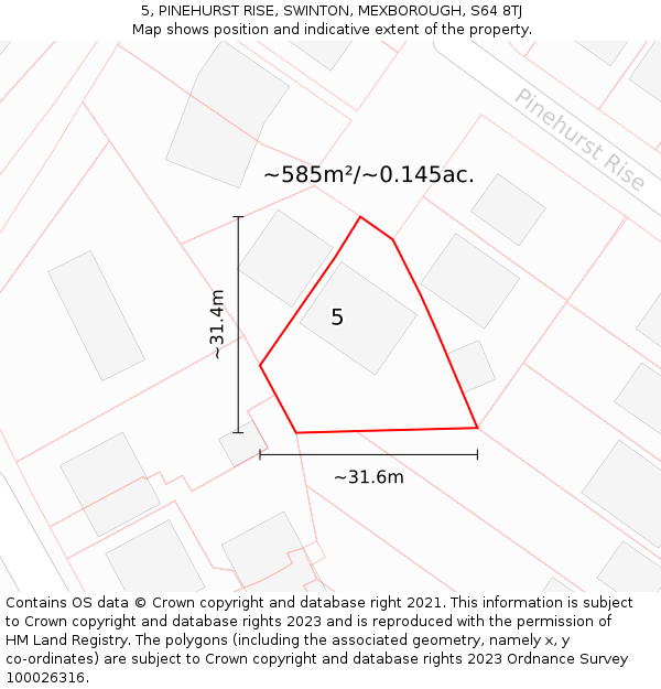 5, PINEHURST RISE, SWINTON, MEXBOROUGH, S64 8TJ: Plot and title map