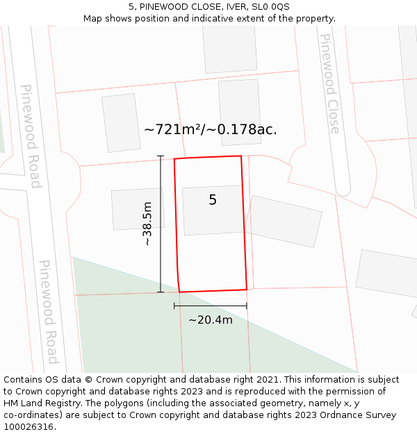 5, PINEWOOD CLOSE, IVER, SL0 0QS: Plot and title map