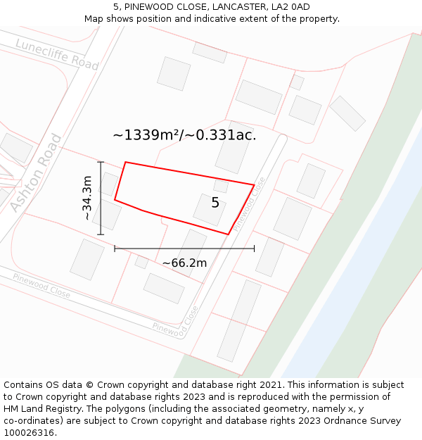 5, PINEWOOD CLOSE, LANCASTER, LA2 0AD: Plot and title map