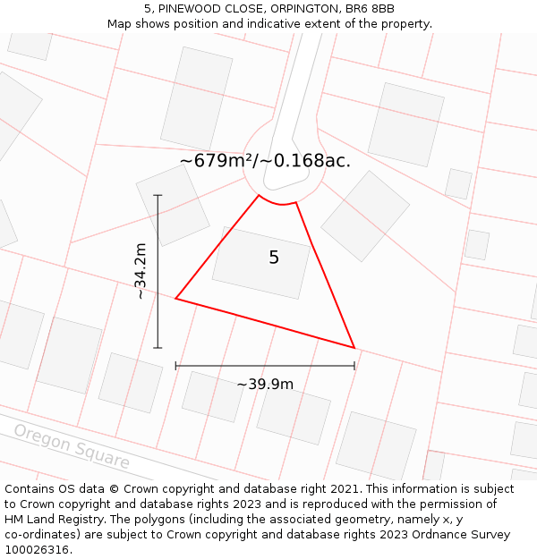 5, PINEWOOD CLOSE, ORPINGTON, BR6 8BB: Plot and title map