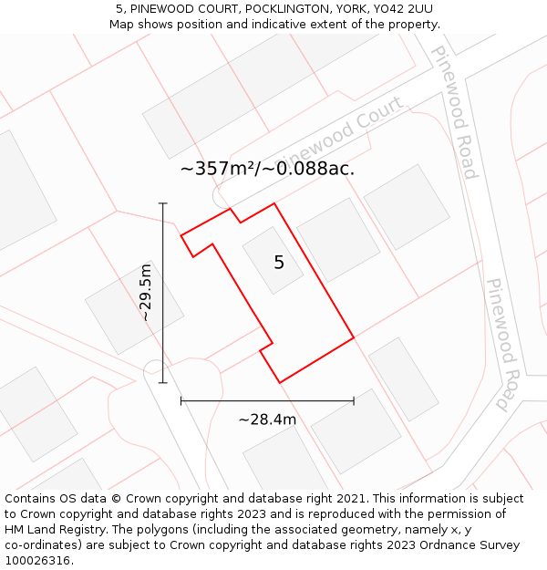 5, PINEWOOD COURT, POCKLINGTON, YORK, YO42 2UU: Plot and title map