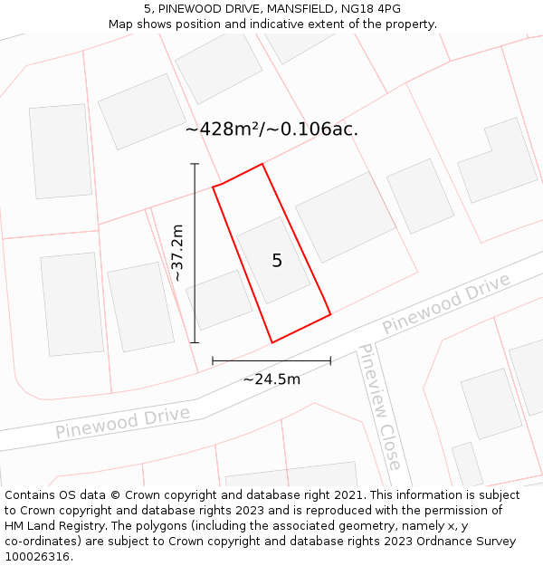 5, PINEWOOD DRIVE, MANSFIELD, NG18 4PG: Plot and title map