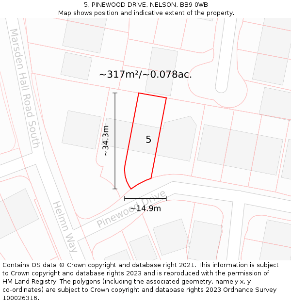 5, PINEWOOD DRIVE, NELSON, BB9 0WB: Plot and title map