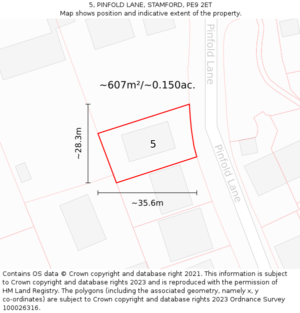 5, PINFOLD LANE, STAMFORD, PE9 2ET: Plot and title map