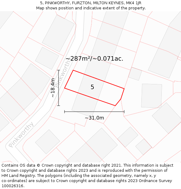 5, PINKWORTHY, FURZTON, MILTON KEYNES, MK4 1JR: Plot and title map