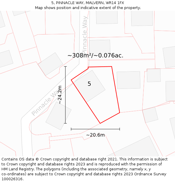 5, PINNACLE WAY, MALVERN, WR14 1FX: Plot and title map