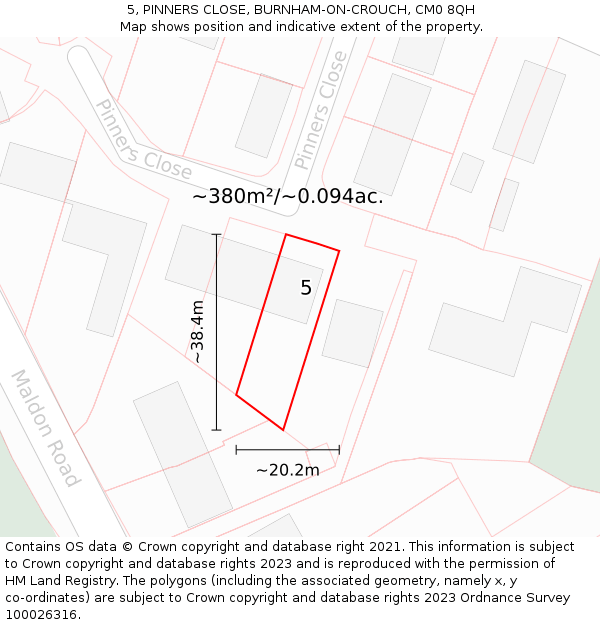 5, PINNERS CLOSE, BURNHAM-ON-CROUCH, CM0 8QH: Plot and title map