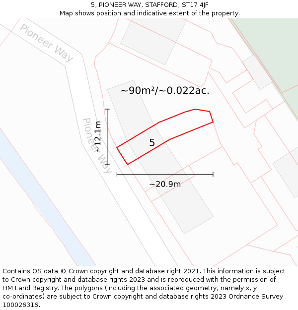 5, PIONEER WAY, STAFFORD, ST17 4JF: Plot and title map