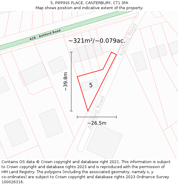 5, PIPPINS PLACE, CANTERBURY, CT1 3FA: Plot and title map