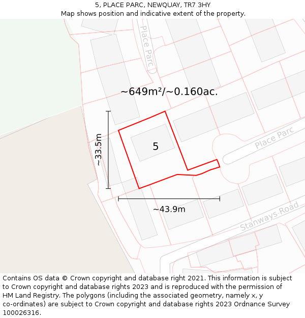 5, PLACE PARC, NEWQUAY, TR7 3HY: Plot and title map