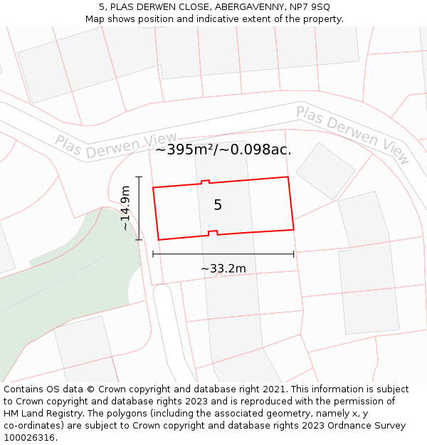 5, PLAS DERWEN CLOSE, ABERGAVENNY, NP7 9SQ: Plot and title map