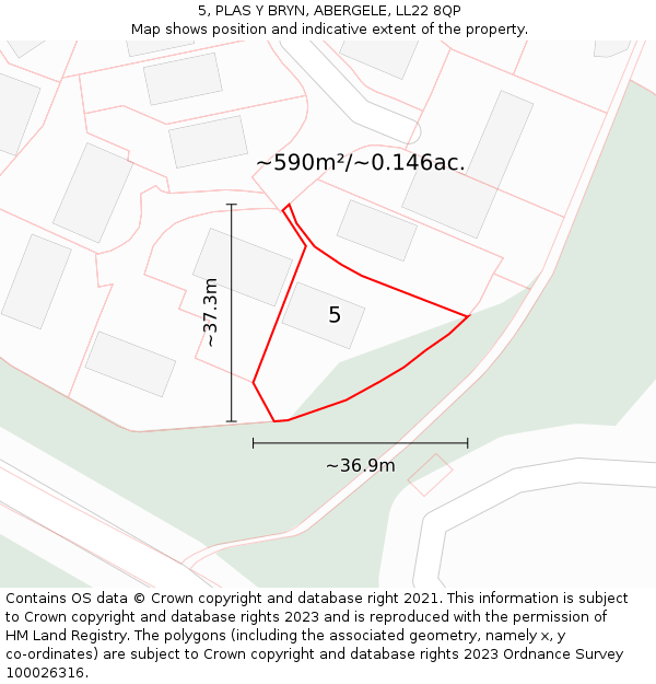 5, PLAS Y BRYN, ABERGELE, LL22 8QP: Plot and title map