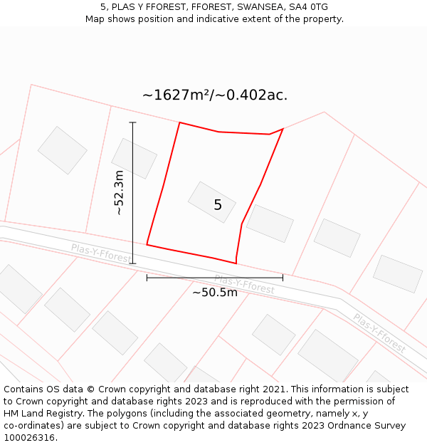 5, PLAS Y FFOREST, FFOREST, SWANSEA, SA4 0TG: Plot and title map