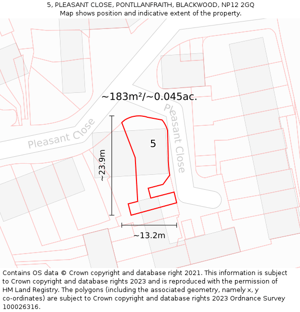 5, PLEASANT CLOSE, PONTLLANFRAITH, BLACKWOOD, NP12 2GQ: Plot and title map
