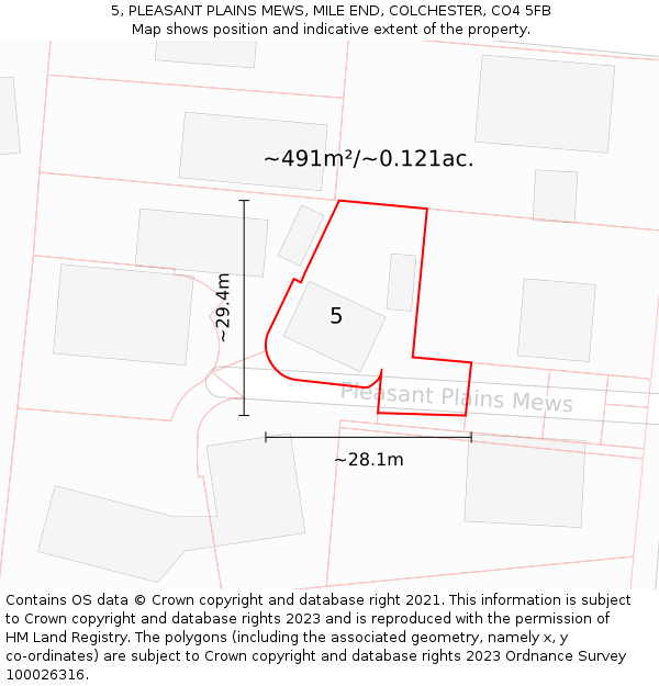 5, PLEASANT PLAINS MEWS, MILE END, COLCHESTER, CO4 5FB: Plot and title map