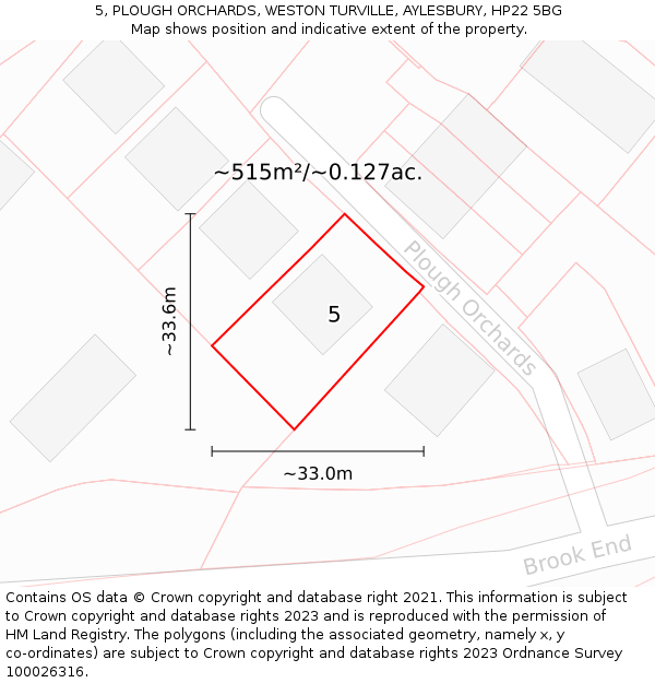 5, PLOUGH ORCHARDS, WESTON TURVILLE, AYLESBURY, HP22 5BG: Plot and title map