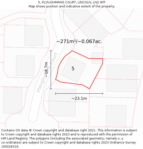 5, PLOUGHMANS COURT, LINCOLN, LN2 4FP: Plot and title map