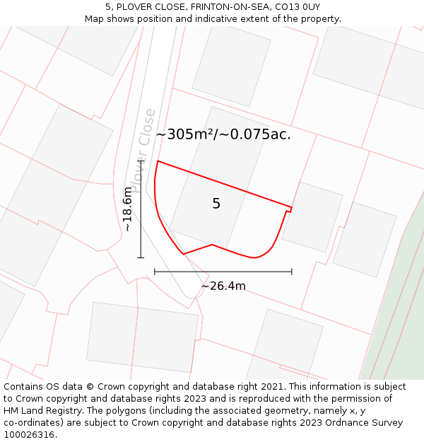 5, PLOVER CLOSE, FRINTON-ON-SEA, CO13 0UY: Plot and title map