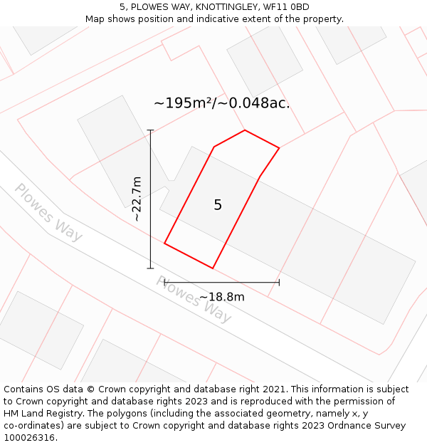 5, PLOWES WAY, KNOTTINGLEY, WF11 0BD: Plot and title map