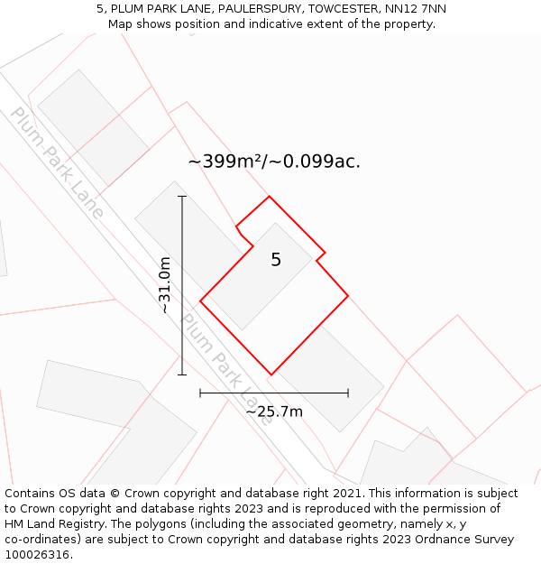 5, PLUM PARK LANE, PAULERSPURY, TOWCESTER, NN12 7NN: Plot and title map