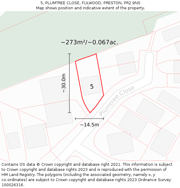 5, PLUMTREE CLOSE, FULWOOD, PRESTON, PR2 9NS: Plot and title map