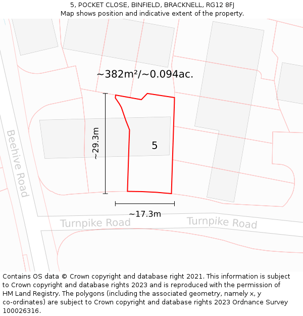 5, POCKET CLOSE, BINFIELD, BRACKNELL, RG12 8FJ: Plot and title map