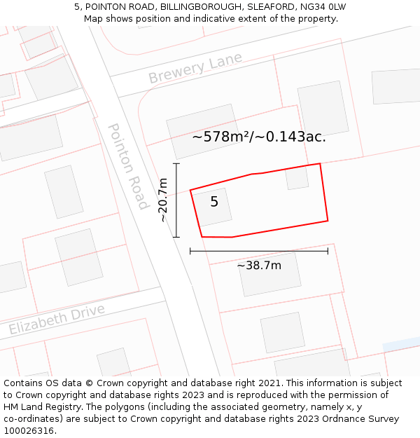 5, POINTON ROAD, BILLINGBOROUGH, SLEAFORD, NG34 0LW: Plot and title map