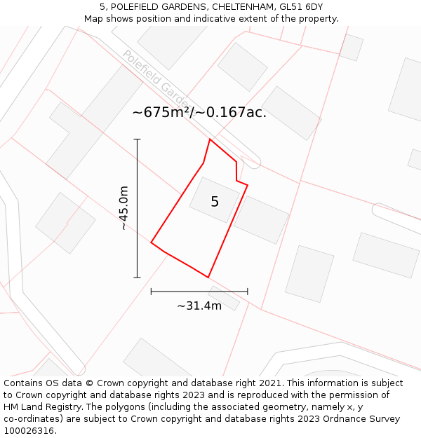 5, POLEFIELD GARDENS, CHELTENHAM, GL51 6DY: Plot and title map