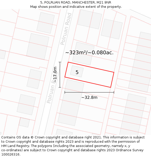 5, POLRUAN ROAD, MANCHESTER, M21 9NR: Plot and title map