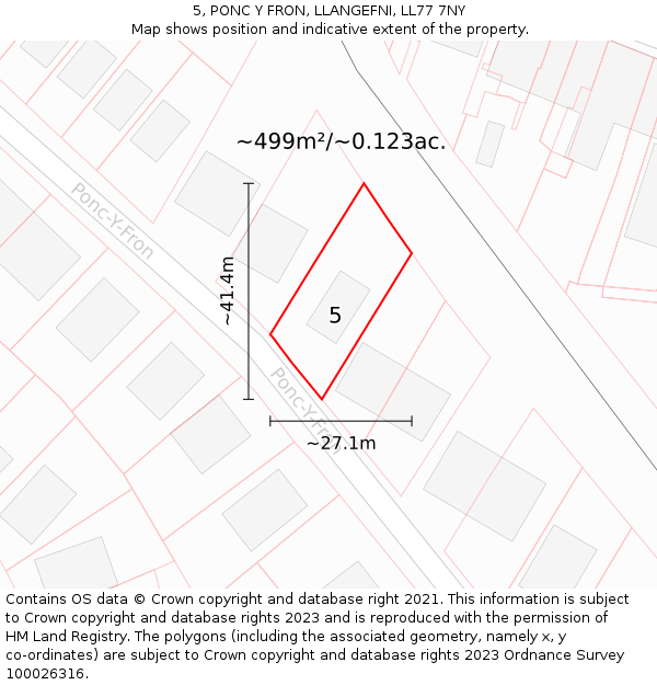 5, PONC Y FRON, LLANGEFNI, LL77 7NY: Plot and title map