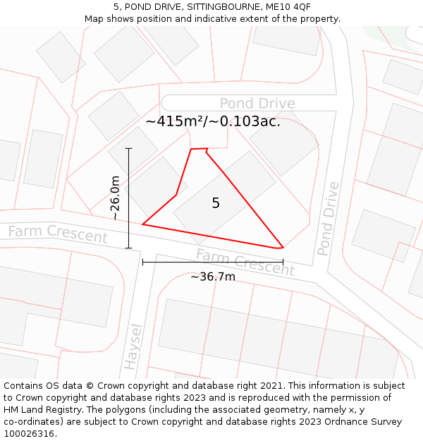 5, POND DRIVE, SITTINGBOURNE, ME10 4QF: Plot and title map